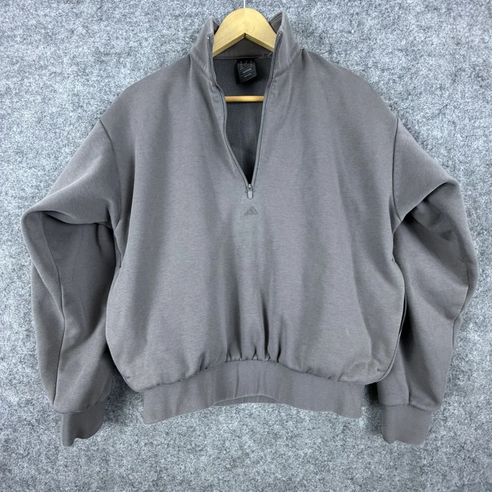 Adidas Basketball Sweatshirt Unisex 2XS Grey Poofy 1/2 Zip Mock Neck